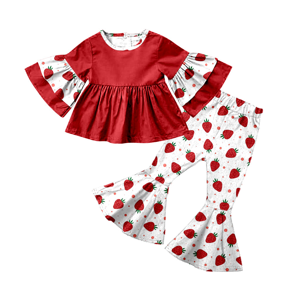 preorder GLP0890 Strawberry red long sleeve pants girls set