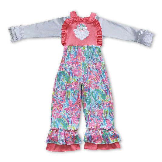 GLP0947 Christmas white long sleeve Santa pink colorful jumpsuits girls set