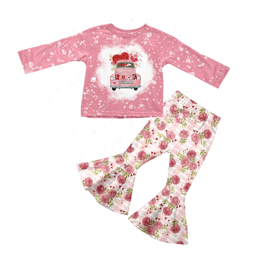 preorder GLP0952 Valentine's Day love truck pink long sleeve flowers pants girls set