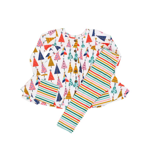 preorder GLP0954 Colorful tree pocket long sleeve colorful striped pants girls set