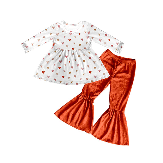 preorder GLP0964 Red heart long sleeve orange velvet pants girls set