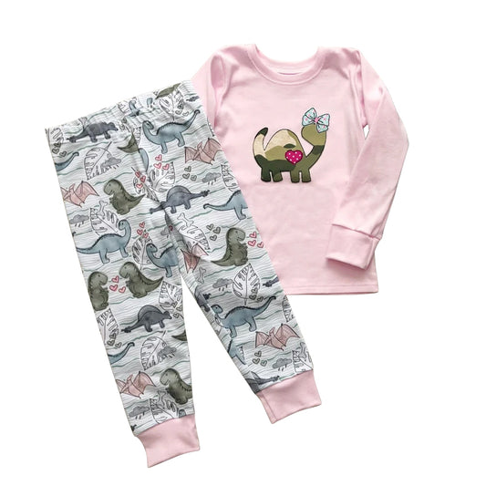 preorder GLP1025 Camo dinosaur pink long sleeve pants girls pajamas