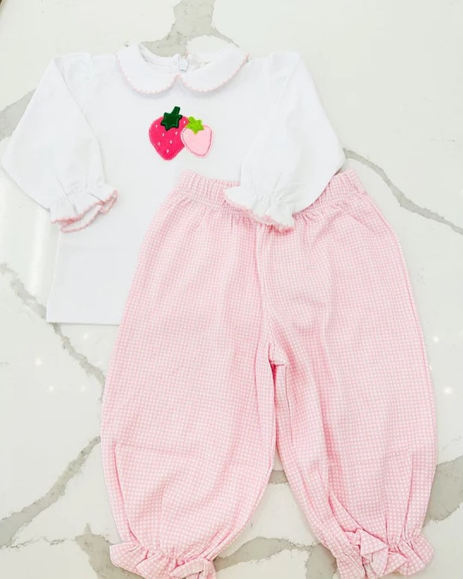 preorder GLP1055 Strawberry white long sleeve pink pants girls set