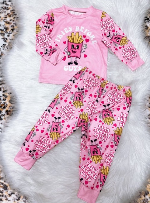 preorder GLP1084 Fries before guys pink long sleeve pants girls pajamas