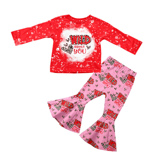 preorder GLP1097 Wild About You Red Long  Sleeve Leopard Heart Pink Pants Girls Set