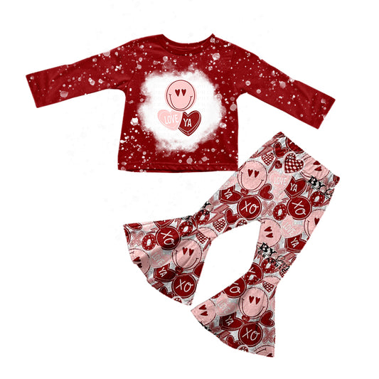 preorder GLP1101 Valentine's Day Love Ya Smile Red Long Sleeve Heart Pants Girls Set