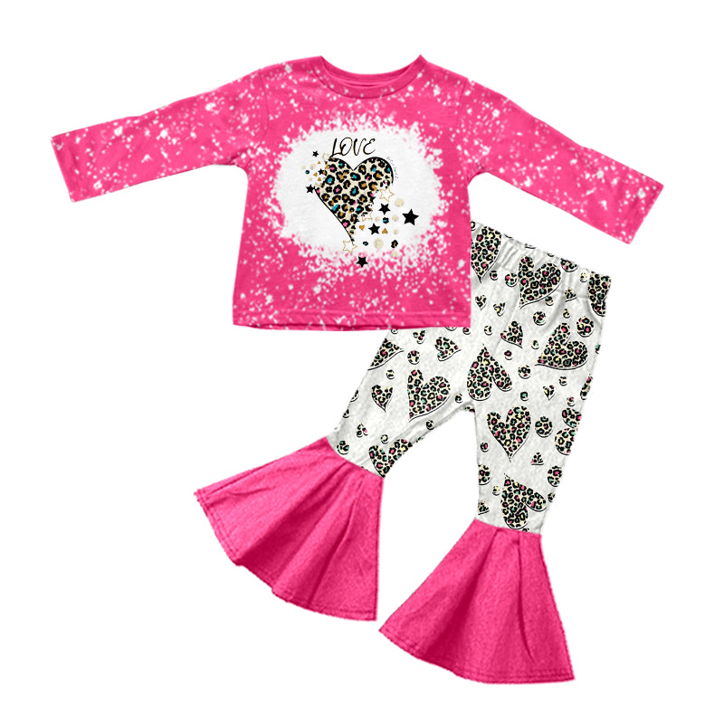 preorder GLP1102 Valentine's Day Leopard Heart Hot Pink Long Sleeve Pants Girls Set