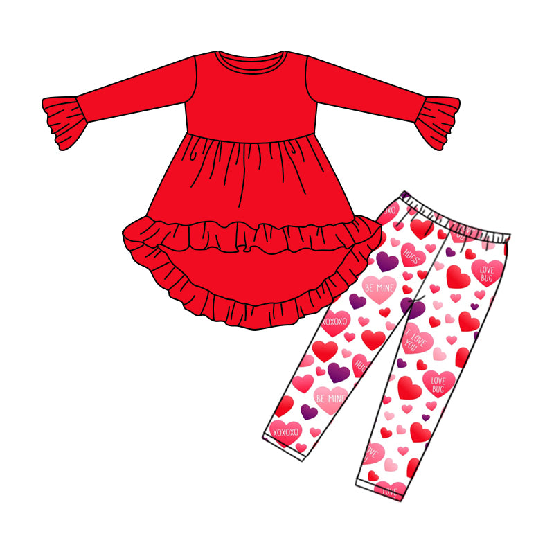 preorder GLP1106 Valentine's Day Red Long Sleeve Heart Pants Girls Set