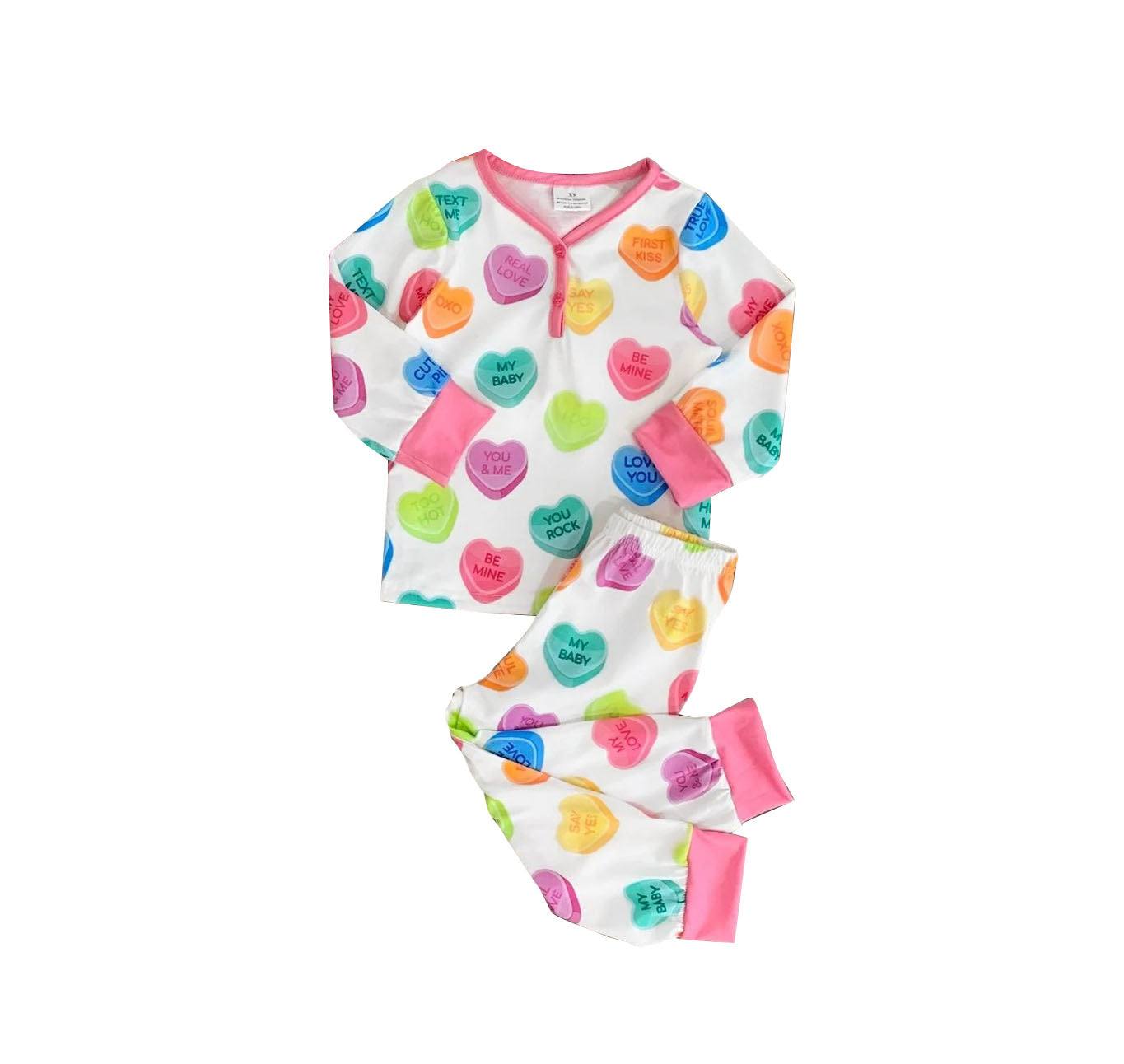 preorder GLP1117 Valentine's Day Colorful Heart Pink Long Sleeve Pants Kids Pajamas