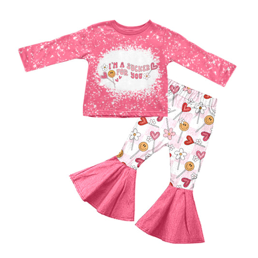 preorder GLP1121 Valentine's Day I'm A Sucker For You Smile Heart Pink Long Sleeve Pants Girls Set