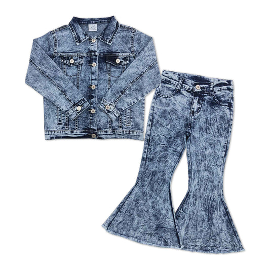 GLP1139 Denim Coat Blue Denim Pants Girls Set