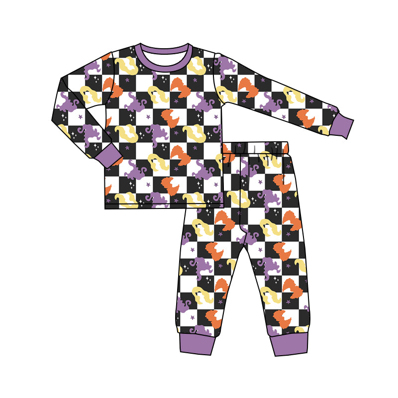 preorder GLP1173 Halloween witch plaid purple long sleeve pants girls pajams