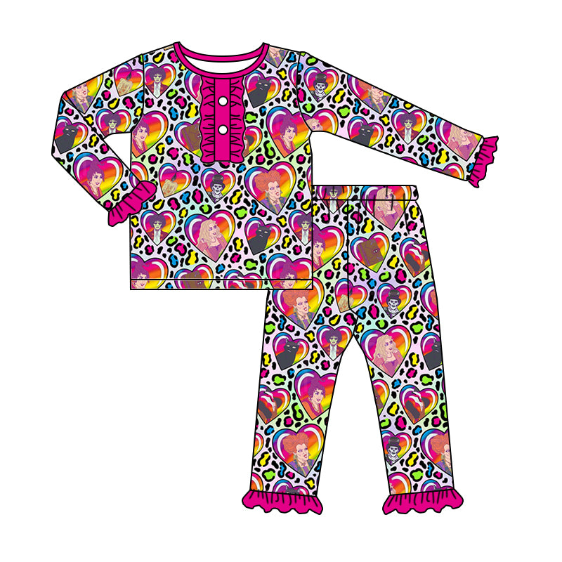 preorder GLP1174 Halloween witch colorful leopard long sleeve pants girls pajamas