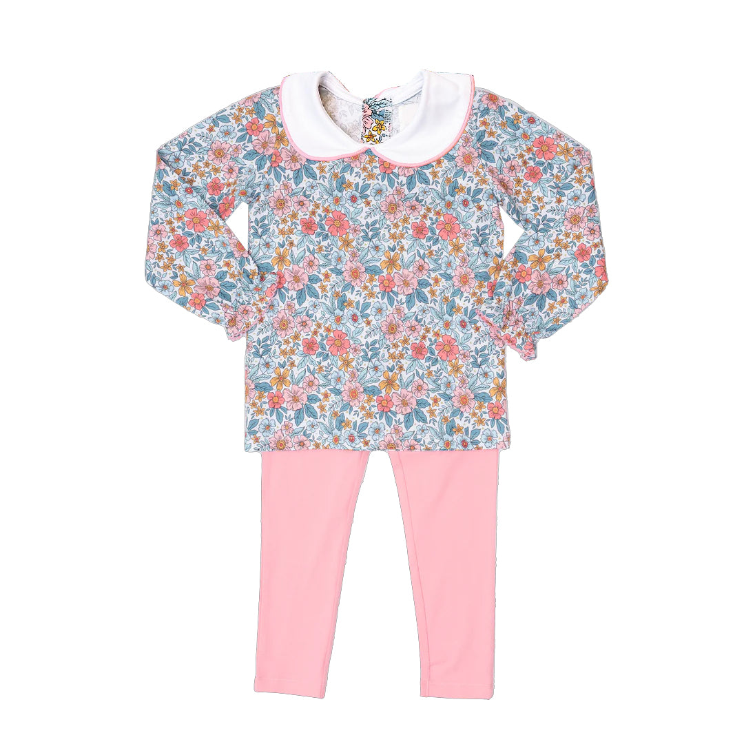 preorder GLP1176 multi color flowers long sleeve pink pants girls floral set