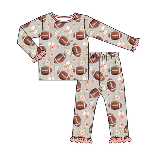 preorder GLP1179 football flowers pink long sleeve pants girls pajamas