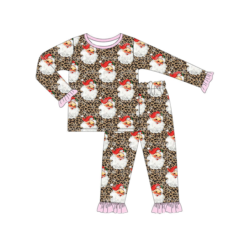preorder GLP1199 Christmas Santa leopard long sleeve pants girls pajamas