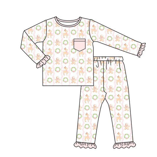 preorder GLP1204 Christmas gingerbread man pink long sleeve pants girls pajamas