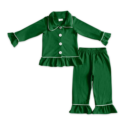 preorder GLP1208 Christmas green long sleeve pants girls pajamas