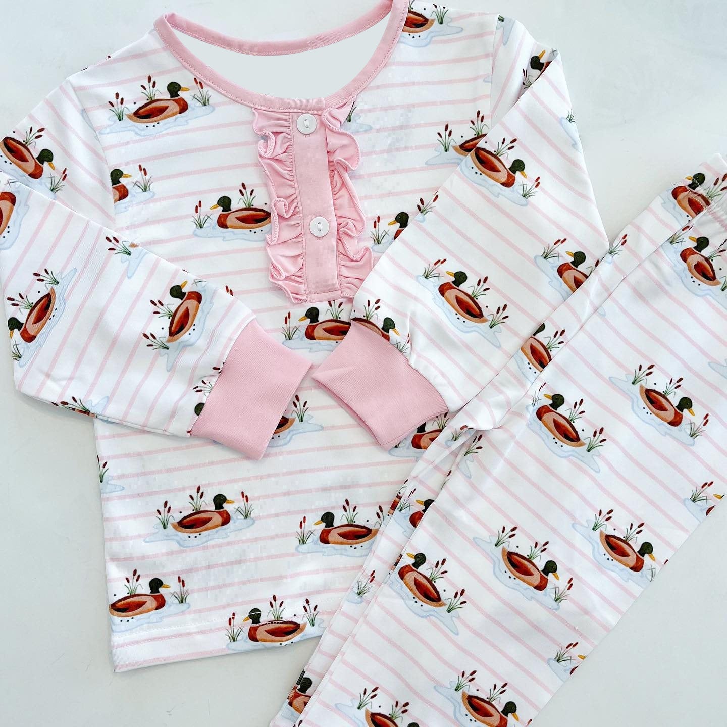 preorder GLP1217 mallard pink striped long sleeve pants girls pajamas
