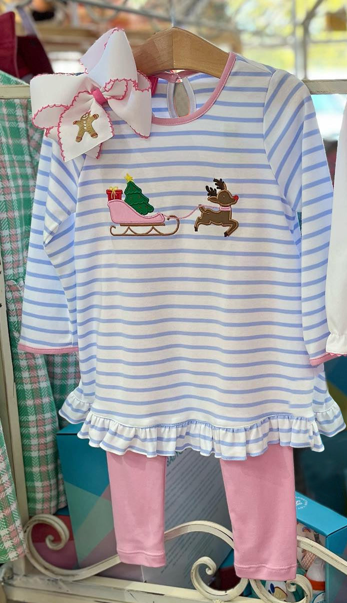 preorder GLP1237 Christmas tree deer blue striped long sleeve pink pants girls set