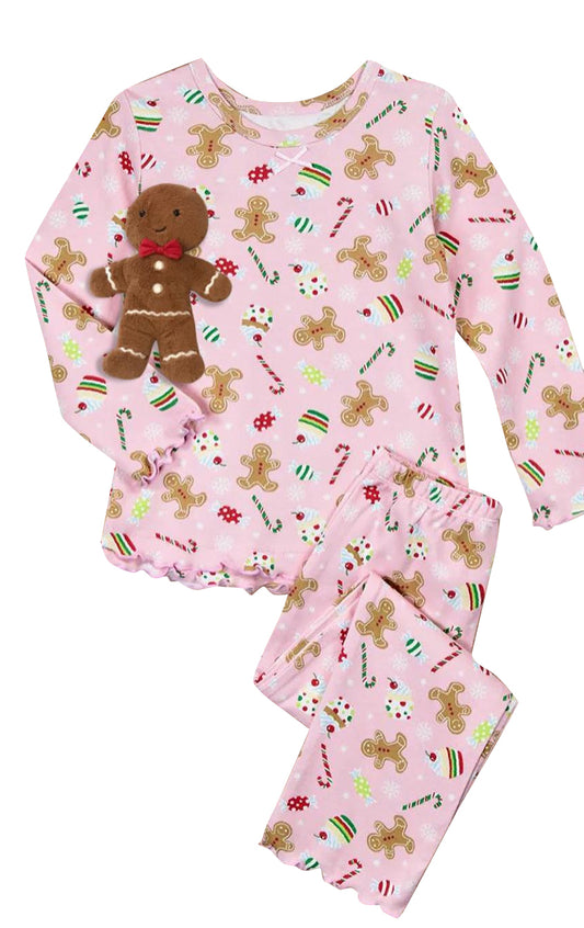 preorder GLP1250 Christmas gingerbread man cane candy pink long sleeve pants girls pajamas