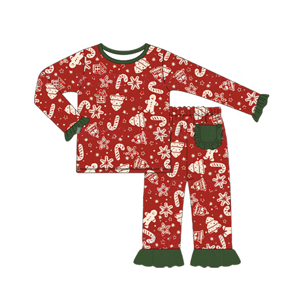 preorder GLP1276 Christmas cane candy tree red long sleeve pants girls pajamas