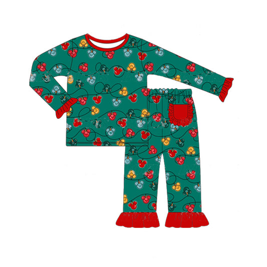 preorder GLP1279 Christmas cartoon light green long sleeve pants girls pajamas