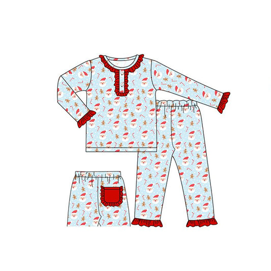 preorder GLP1280 Christmas Santa gingerbread man blue long sleeve pants girls pajamas