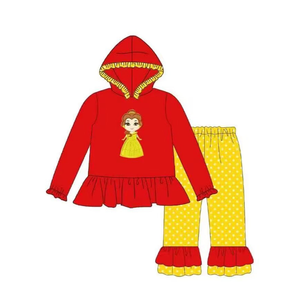 preorder GLP1291 cartoon princess red long sleeve yellow dot pants girls hoodie set