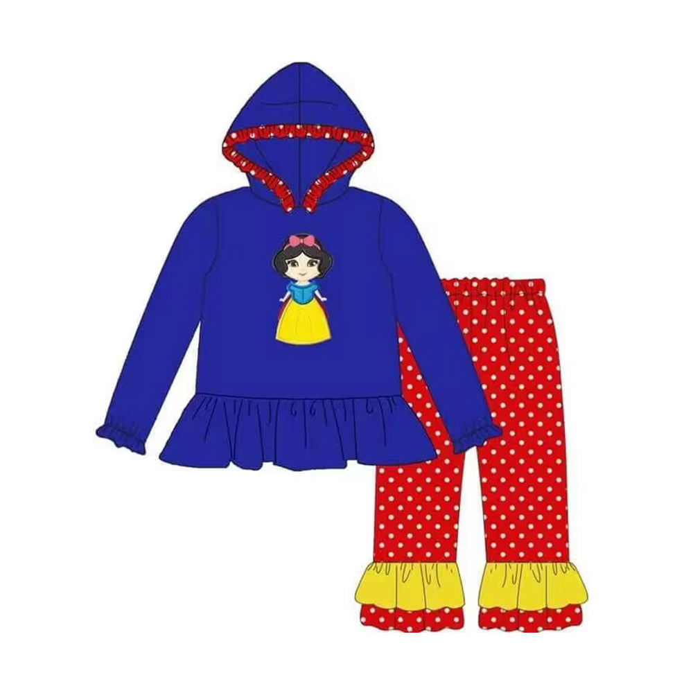 preorder GLP1293 cartoon princess navy blue long sleeve red dot pants girls hoodie set