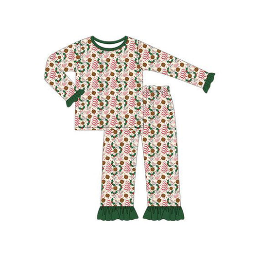Preorder GLP1328 Christmas tis the season cake green long sleeve pants girls pajamas