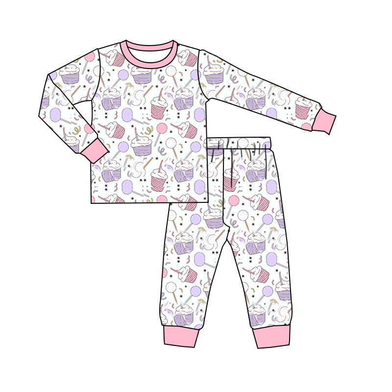 Preorder GLP1336 happy birthday cake balloon pink long sleeve pants girls pajamas