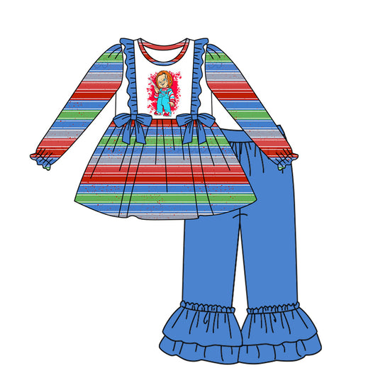 Preorder GLP1343 Halloween cartoon puppet red blue green long sleeve blue pants girls set