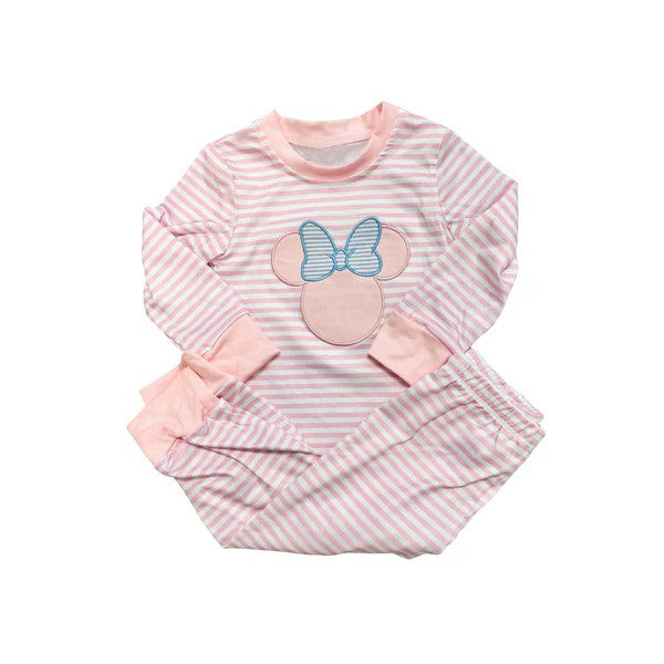 preorder GLP1348 cartoon M pink striped long sleeve pants girls pajamas