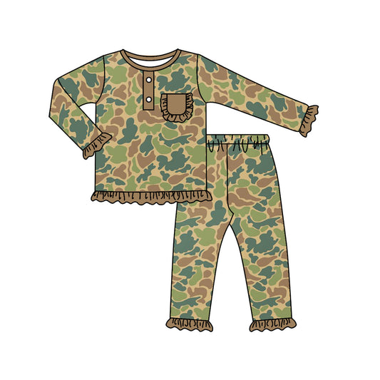 preorder GLP1354 green camo long sleeve pants girls pajamas