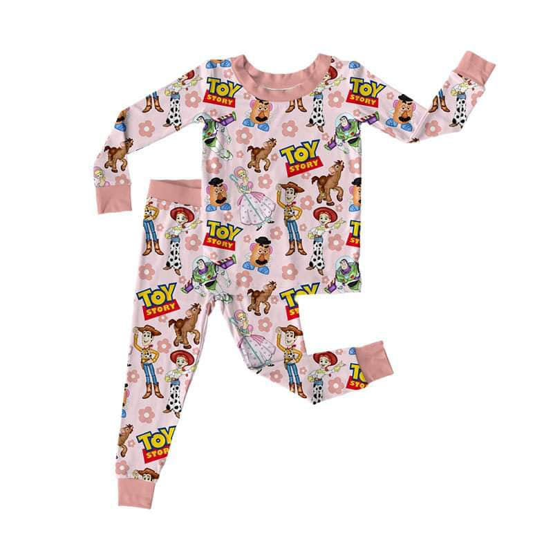 preorder GLP1361 cartoon toy flowers pink long sleeve pants girls pajamas