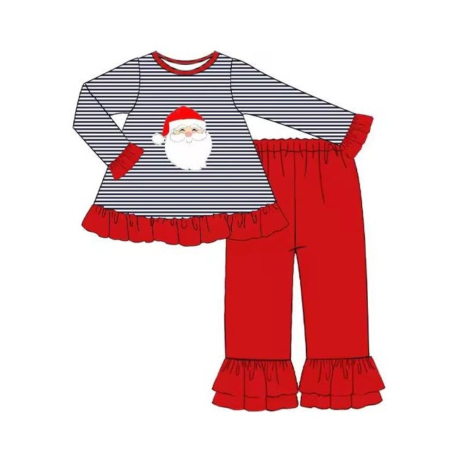 preorder GLP1372 Christmas Santa black striped long sleeve red pants girls set