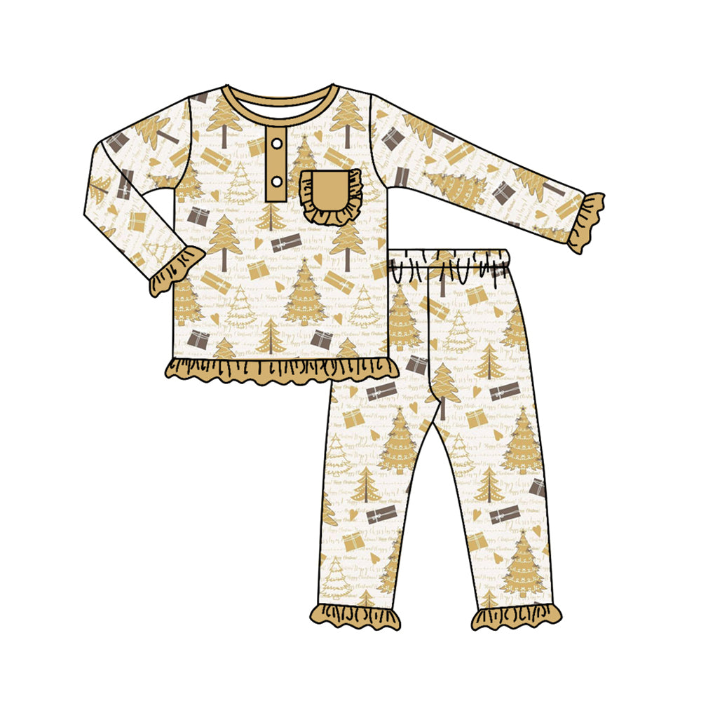 preorder GLP1407 happy new year tree golden long sleeve pants girls pajamas
