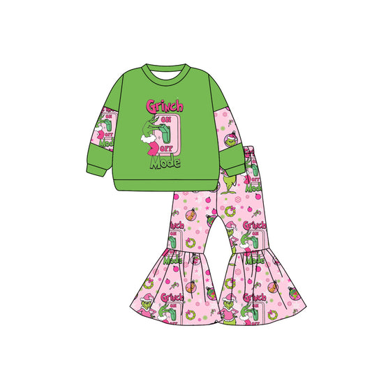 preorder GLP1412 Christmas green face mode green long sleeve pink pants girls set