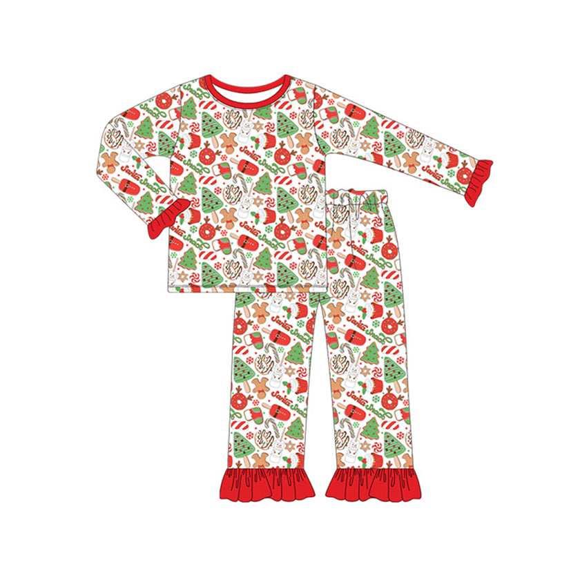 preorder GLP1425 Christmas gingerbread man tree red long sleeve pants girls pajamas