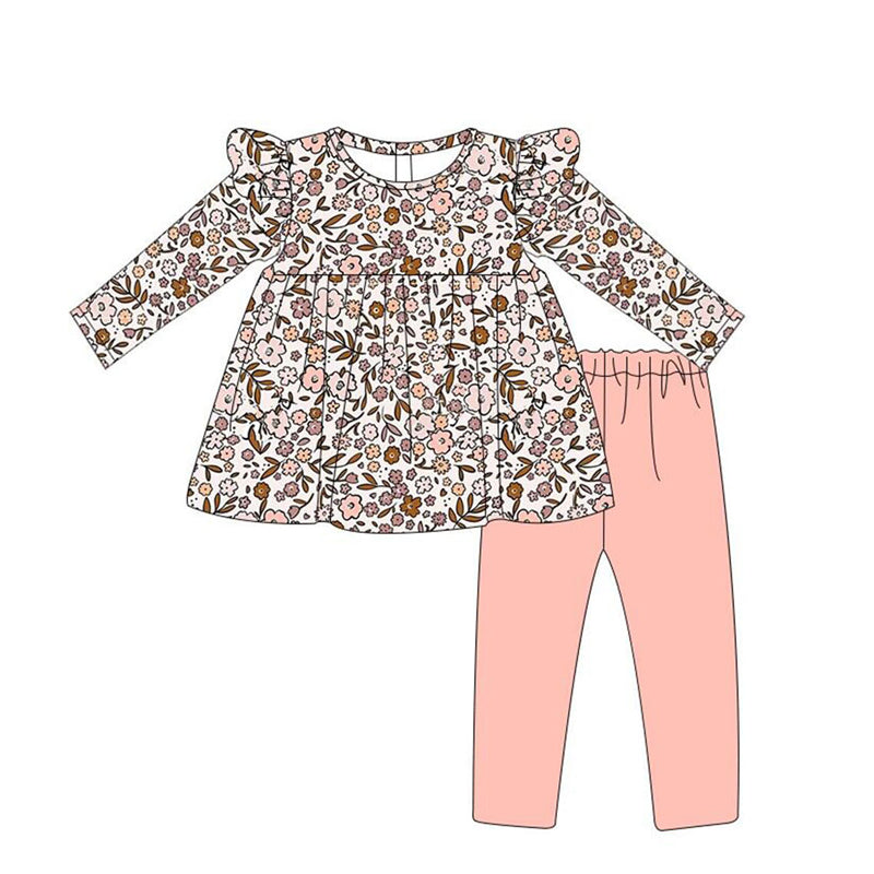 preorder GLP1443 colorful flowers long sleeve pink pants girls set