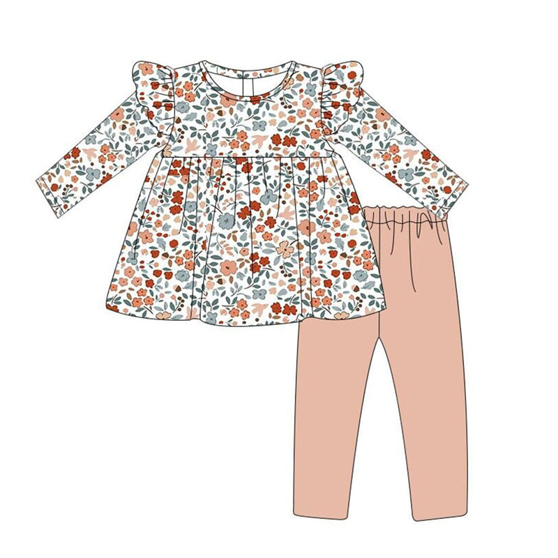 preorder GLP1445 colorful flowers long sleeve pink pants girls set