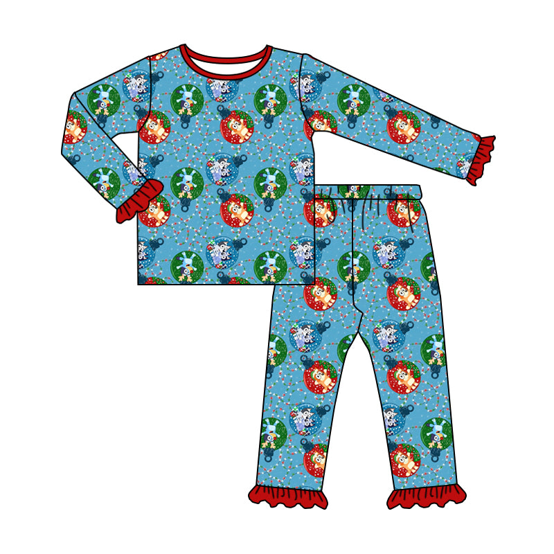 preorder GLP1447 Christmas blue dog blue long sleeve pants girls pajamas