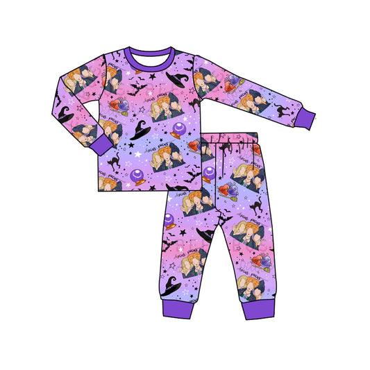 preorder GLP1449 Halloween witch hat purple long sleeve pants girls pajamas