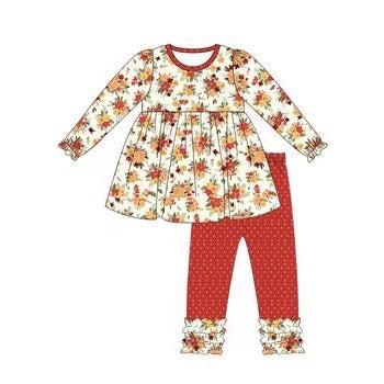 preorder GLP1457 colorful flowers long sleeve red dot pants girls set
