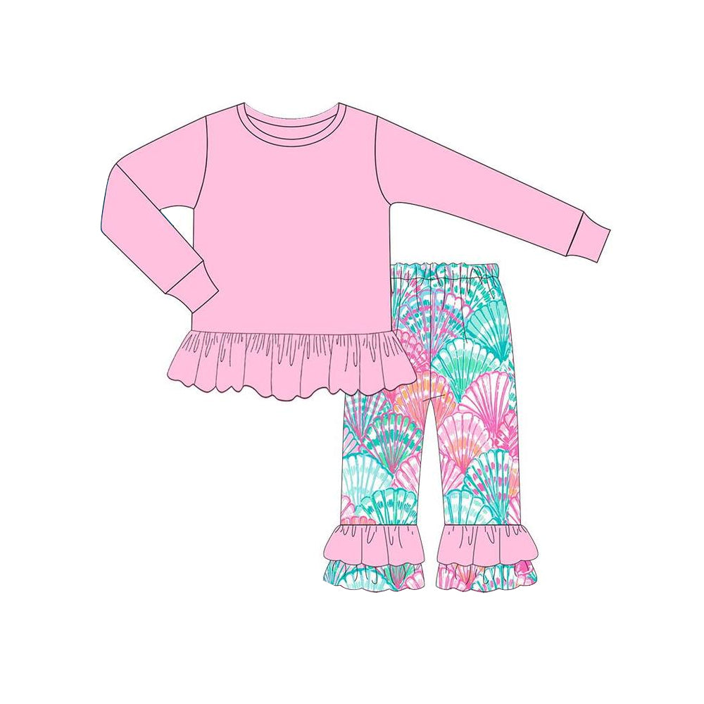 Preorder GLP1460 pink long sleeve colorful shell pants girls set