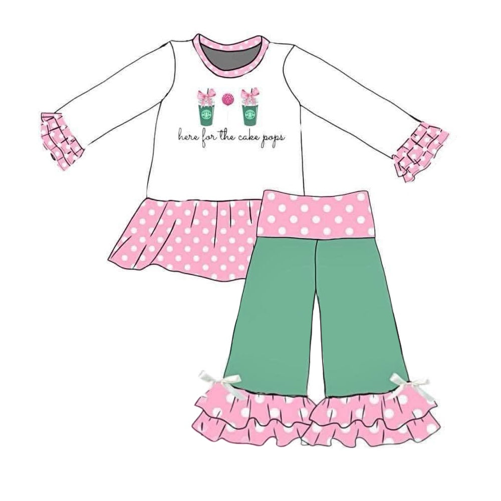 Preorder GLD0642 here for the cake paps pink dot long sleeve green pants girls set