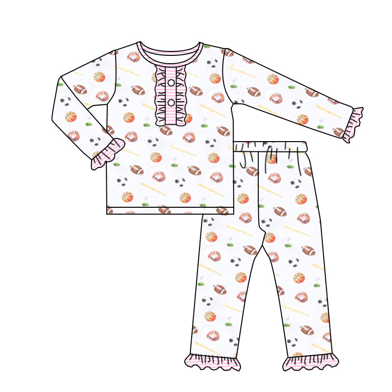 preorder GLP1466 football balls pink long sleeve pants girls pajamas