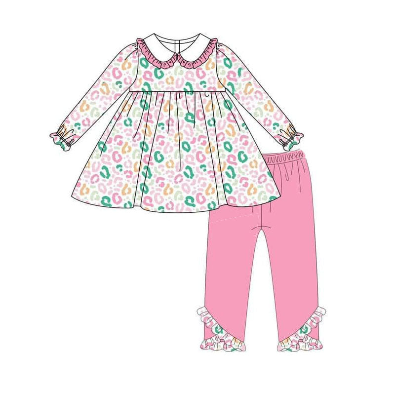 preorder GLP1493 colorful leopard long sleeve pink pants girls set