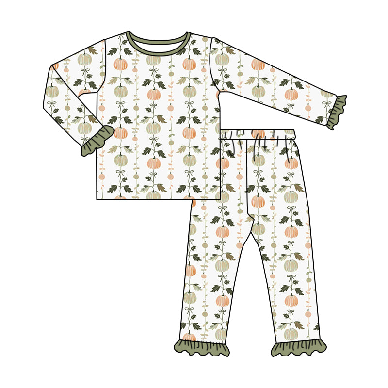 Preorder GLP1498 Autumn fall pumpkin green long sleeve pants girls pajamas